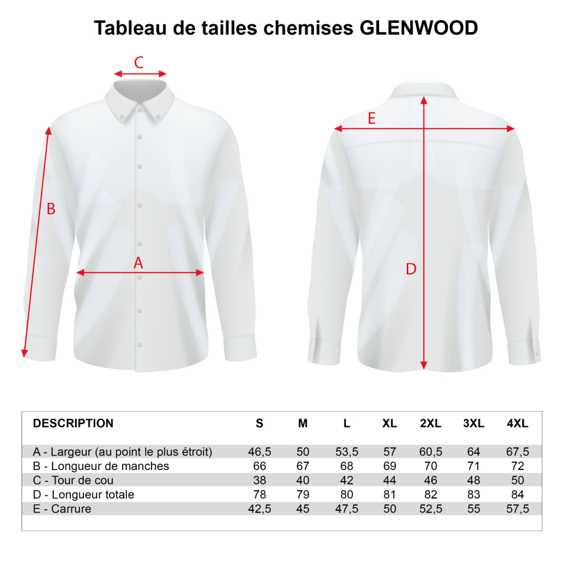 Tableau de tailles chemises